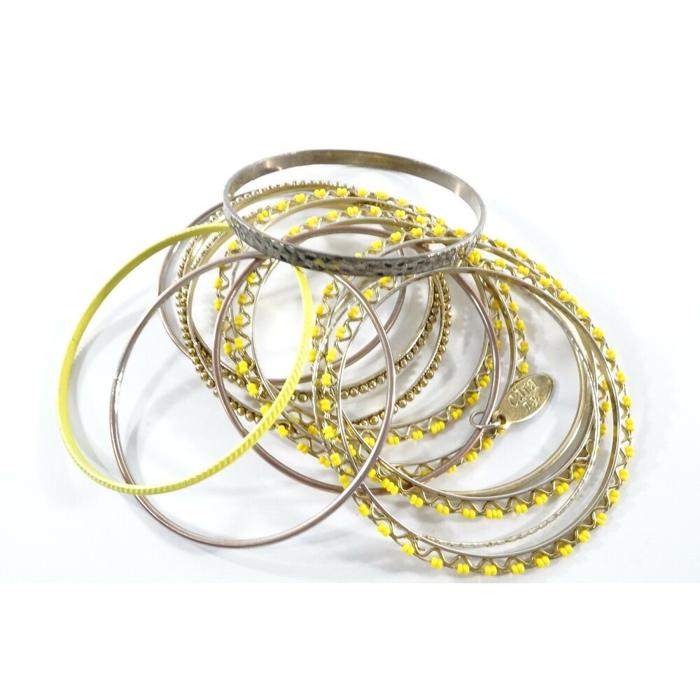 CARA Nordstrom Mixed Media Bangles Set of 14 GOLD Crystal yellow Bracelet NWT 98 - Picture 2 of 4